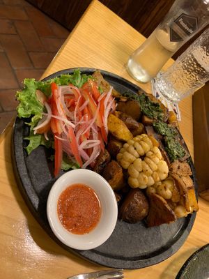 Dish with potatoes, seitan and vegetables   at Lounge del Brujo Centro Histórico in Arequipa
