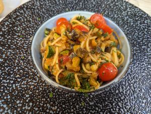 Veggie spaghetti - gluten free at Osteria Barababao in Venice