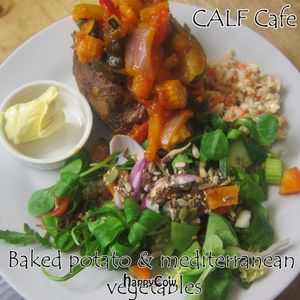 Med veg baked potato at Duke Bullock's Vegan Cafe in Scarborough