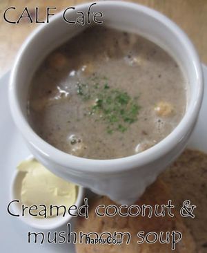 Coconut & mushroom soup at Duke Bullock's Vegan Cafe in Scarborough