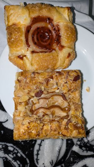 Raspberry and cheese danish. Almond and pear pastry. at Valhalla Bakery in Orlando