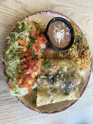 3 Mesquite tofu enchiladas with rice and beans and side salad.   at Sol Of Mexico in Worcester