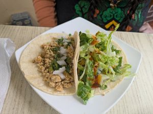 Vegan tacos, chicken and mesquite tofu at Sol Of Mexico in Worcester
