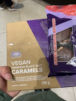 Vegan black salt caramels and snack size sweet Georgia browns  at Purdys Chocolatier in Surrey