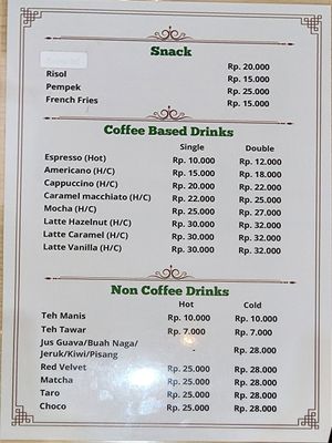 Drinks menu at Cavegie in Tangerang