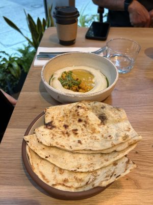 Hummus and pita  at Mallow - Canary Wharf in East London