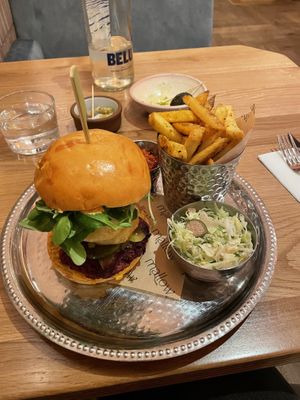 Beetroot burger  at Mallow - Canary Wharf in East London