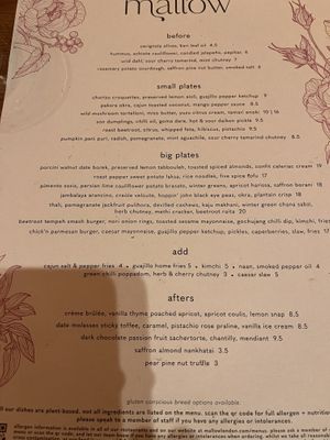 Menu  at Mallow - Canary Wharf in East London