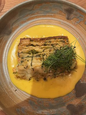 Lasagna and an amazing chocolate mousse caramel creation!!!  at Mallow - Canary Wharf in East London