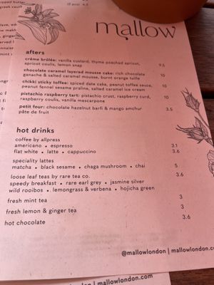 Dessert menu  at Mallow - Canary Wharf in East London