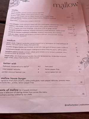 Menu  at Mallow - Canary Wharf in East London
