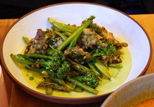 tempura herbs, primavera vegetables at Mallow - Canary Wharf in East London