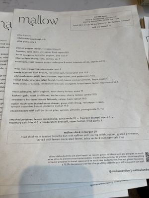 Menu  at Mallow - Canary Wharf in East London