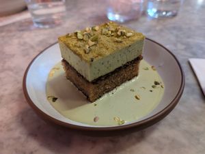Pistachio cake at Mallow - Canary Wharf in East London