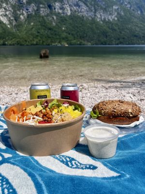 budhabowl, sandwich and kombucha   at soPlanty Corner in Bohinjsko Jezero