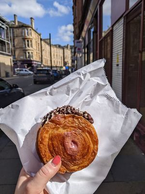 Raspberry pastries with custard and cacao nibs at TheDorkyFrench Vegan Bakery in Glasgow