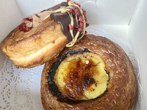 Créme brûlée danish and supreme roll    at TheDorkyFrench Vegan Bakery in Glasgow