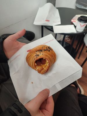 Sausage and cheeze croissant at TheDorkyFrench Vegan Bakery in Glasgow