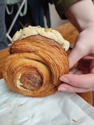 Pistachio and white choc supreme roll at TheDorkyFrench Vegan Bakery in Glasgow