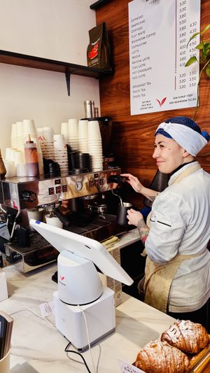 My oat milk latte was rich and flavorful and the server was so friendly.  at TheDorkyFrench Vegan Bakery in Glasgow