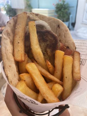 Falafel Gyros with Hummus  at Dimitri's Steak House in Crete