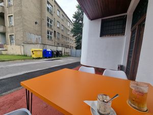 Outside seating at veganaf in Banska Bystrica