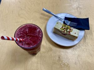 Beautiful smoothie and cake 🙏  at The Pig Pen Cafe in Okehampton