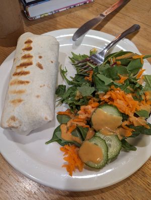 BBQ tofu wrap with side salad at Webster's Cafe in State College
