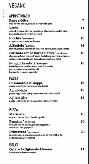 Vegan menu, options without dairy and gluten-free at Terroni in Toronto