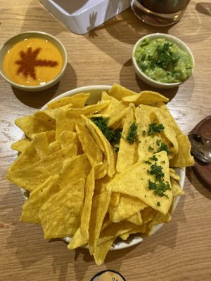 Nachos with cheese dip and guacamole   at Hulala in Dusseldorf