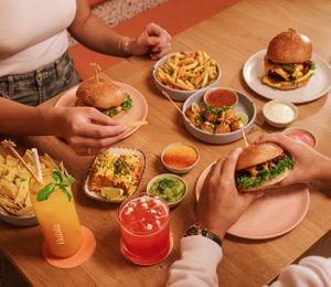 Chili Cheeze Love Burger, Cheezeburger, Forever Free Chickn Burger,  Grilled Street Corn, Chili Cheeze Balls, Avocado Cheeze Nachos, Superfries, Watermelon Smash, Homemade Limonade at Hulala in Dusseldorf