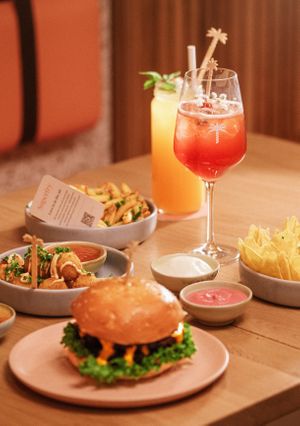 Pretty Burger & Drinks. Side Dish Superfries, Cheezeballs and Nachos at Hulala in Dusseldorf
