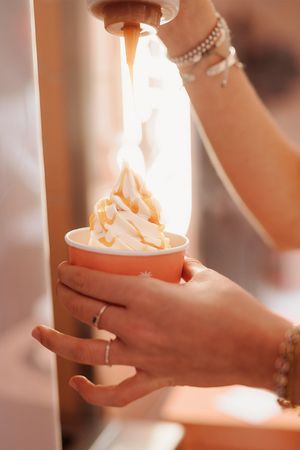 Softice with caramel sauce at Hulala in Dusseldorf