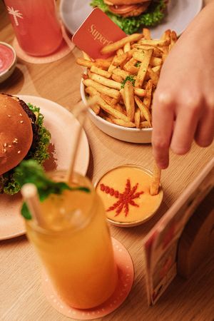 Superfries with Golden Cheeze Sauce. at Hulala in Dusseldorf