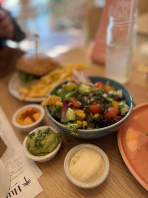 Side salad, some dips and guacamole   at Hulala in Dusseldorf