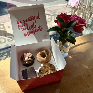 Clockwise from Top Left: Chocolate Cupcake, Cinnamon Sugar Donut, Skinny Cookie, Nanaimo Bar  at Kelly's Bake Shoppe in Oakville