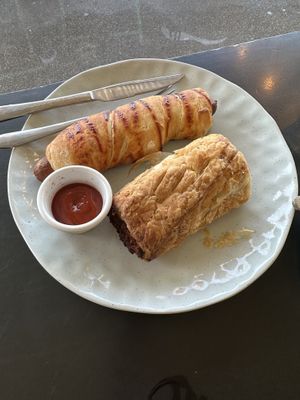 Sausage roll and pretzel dog   at Mister Nice Guy's Bakeshop in Ascot Vale
