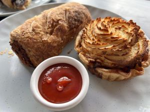 Sausage roll and shepherd’s pie  at Mister Nice Guy's Bakeshop in Ascot Vale
