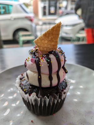 Neopolitan cupcake at Mister Nice Guy's Bakeshop in Ascot Vale