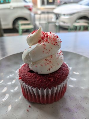 Red velvet cupcake at Mister Nice Guy's Bakeshop in Ascot Vale