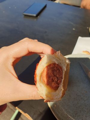 Yummy hotdog at Mister Nice Guy's Bakeshop in Ascot Vale