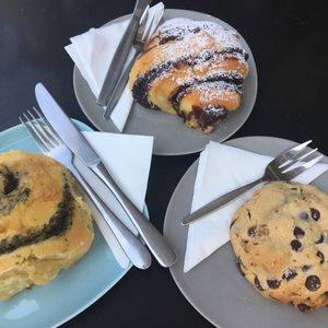 Spinach cheese scroll, chocolate babka & choc chip cookie at Mister Nice Guy's Bakeshop in Ascot Vale