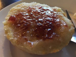 Vegan biscuit (scone) with nuttelex and jam at Mister Nice Guy's Bakeshop in Ascot Vale