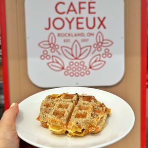 Waffle-iron grilled cheese sandwich anyone? Dairy and Dairy-free cheeses available.  at Café Joyeux in Rockland