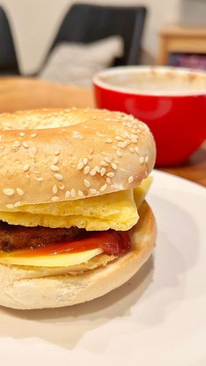 Joyful Sunrise Sandwich! Made with Just Egg, vegan cheese and a Gardein Patty (optional) at Café Joyeux in Rockland