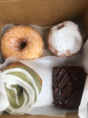 Classic Donut, Jelly Jamz, Lemon Matcha and brownie.  at Sweet Theory Baking Co. in Jacksonville