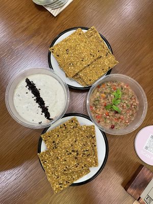 Baba ghanoush + cashew cheese starters  at Wild & The Moon in Doha