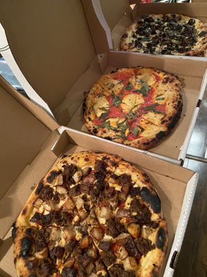 Vegan options: Chorizo, Margherita, and Funghi  at Wild Flour Pizza Co in Burnaby