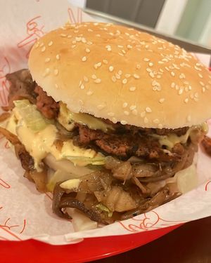 Double up ‘beef’ burger  at Dimpsy's Diner in Plymouth