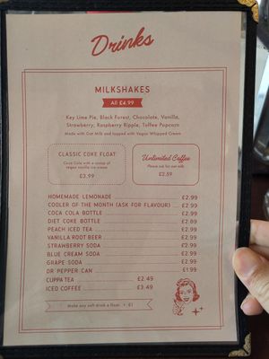 Drinks menu at Dimpsy's Diner in Plymouth